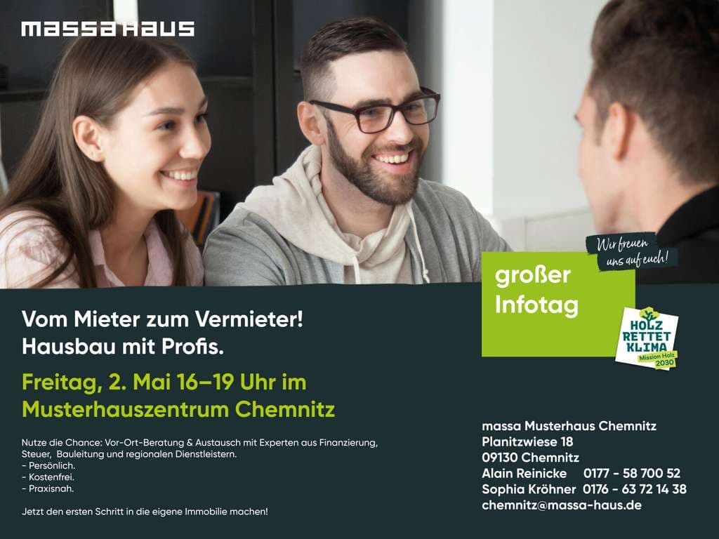 Vom Mieter zum Vermieter! 02. Mai 16-19 Uhr Musterhauszentrum Chemnitz, Planitzwiese 18